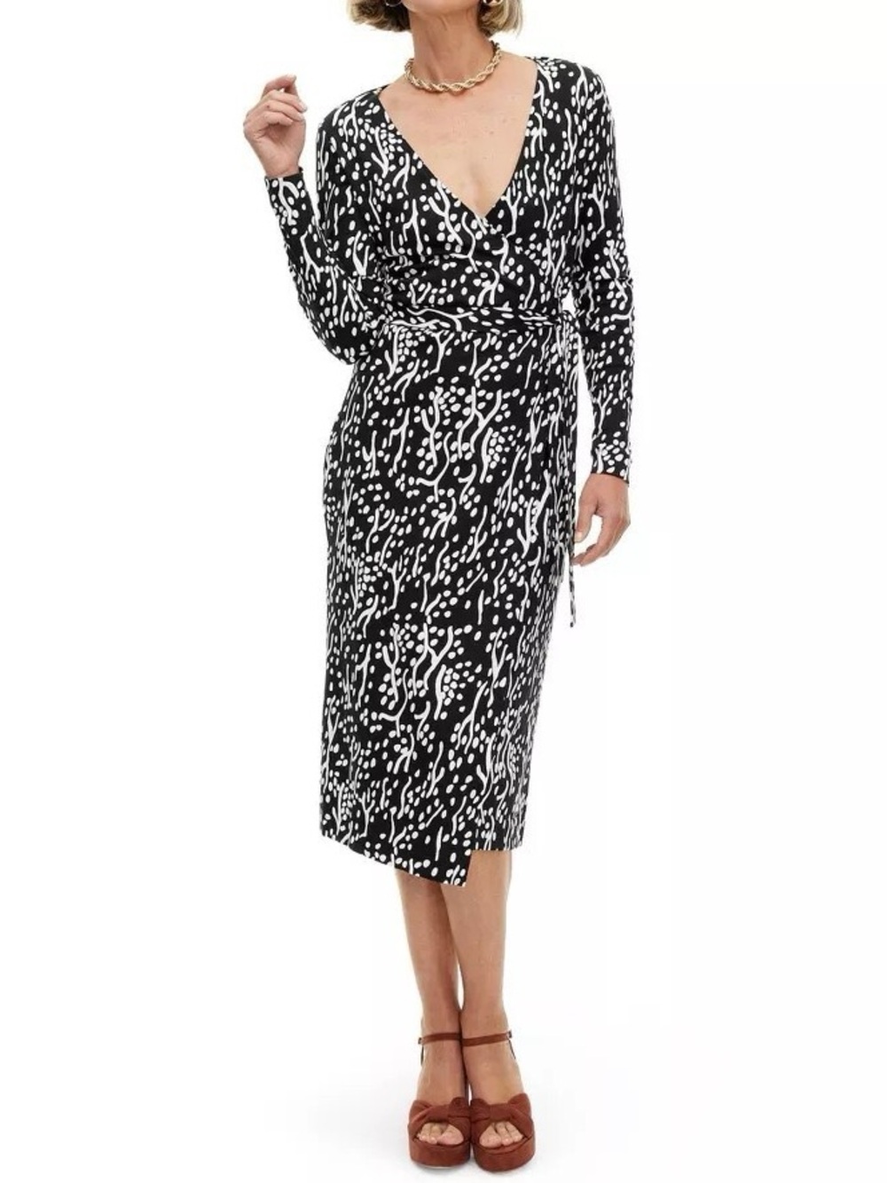 Diane Von Furstenberg X Target Black & White Printed Long Sleeve Wrap Dress.NWT - Picture 5 of 12